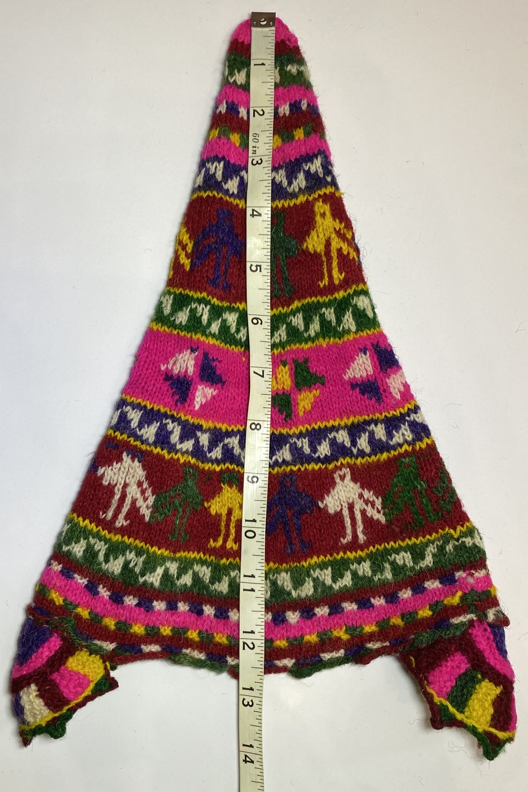 Vintage Peruvian Chullo Yarn Hat SMALL Ear Flaps Pointed flop Over Handmade H4A