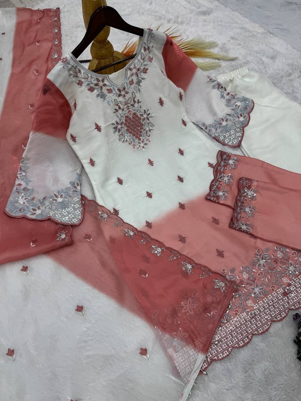 Presenting Pure Silk Salwar Kameez With Dusty Pink Dupatta For Festival Wear