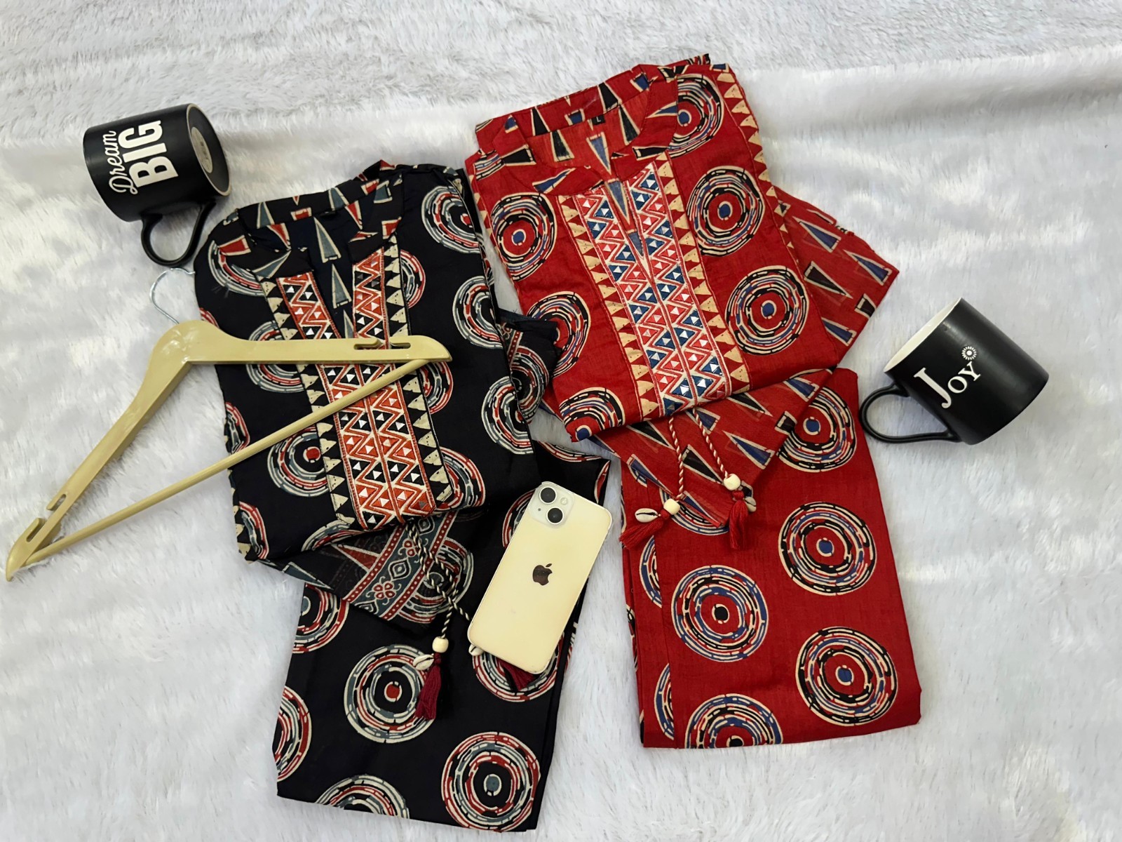 Women’s Cotton Printed Kurta Pant Dupatta Set 3 Piece Ethnic Suit Black Red