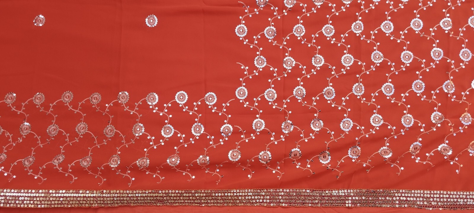 Vintage Rust Saree Georgette Sequins Embroidered Used Craft Sari Fabric 1903