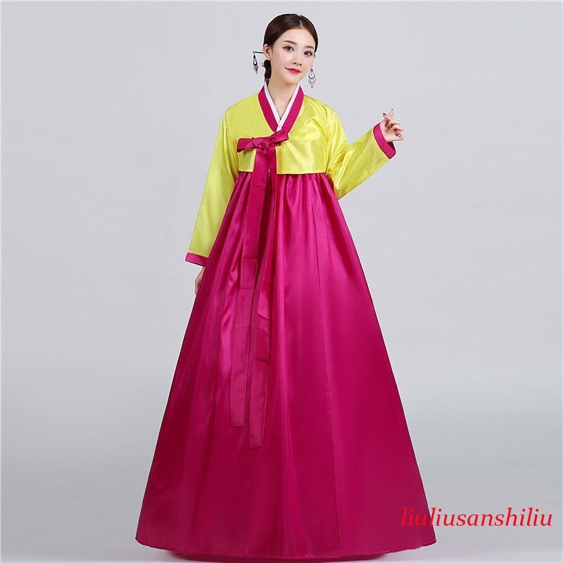 Ethnic Korean Hanbok Modern Women Asian Folk Stage Dance Performance Costume