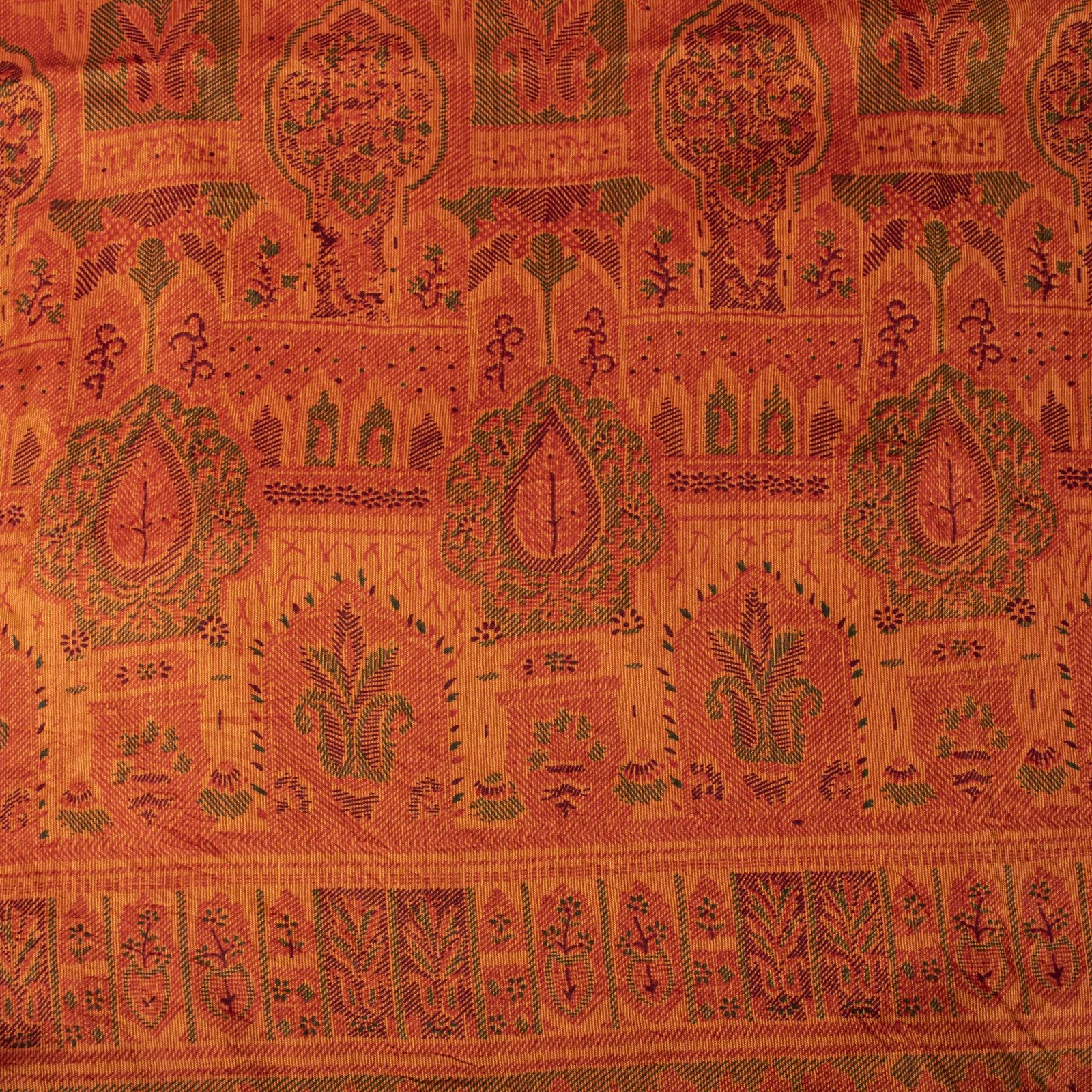 Sanskriti Vintage Orange Pure Silk Saree Geometric Print 6Yard Sari Fabric Craft