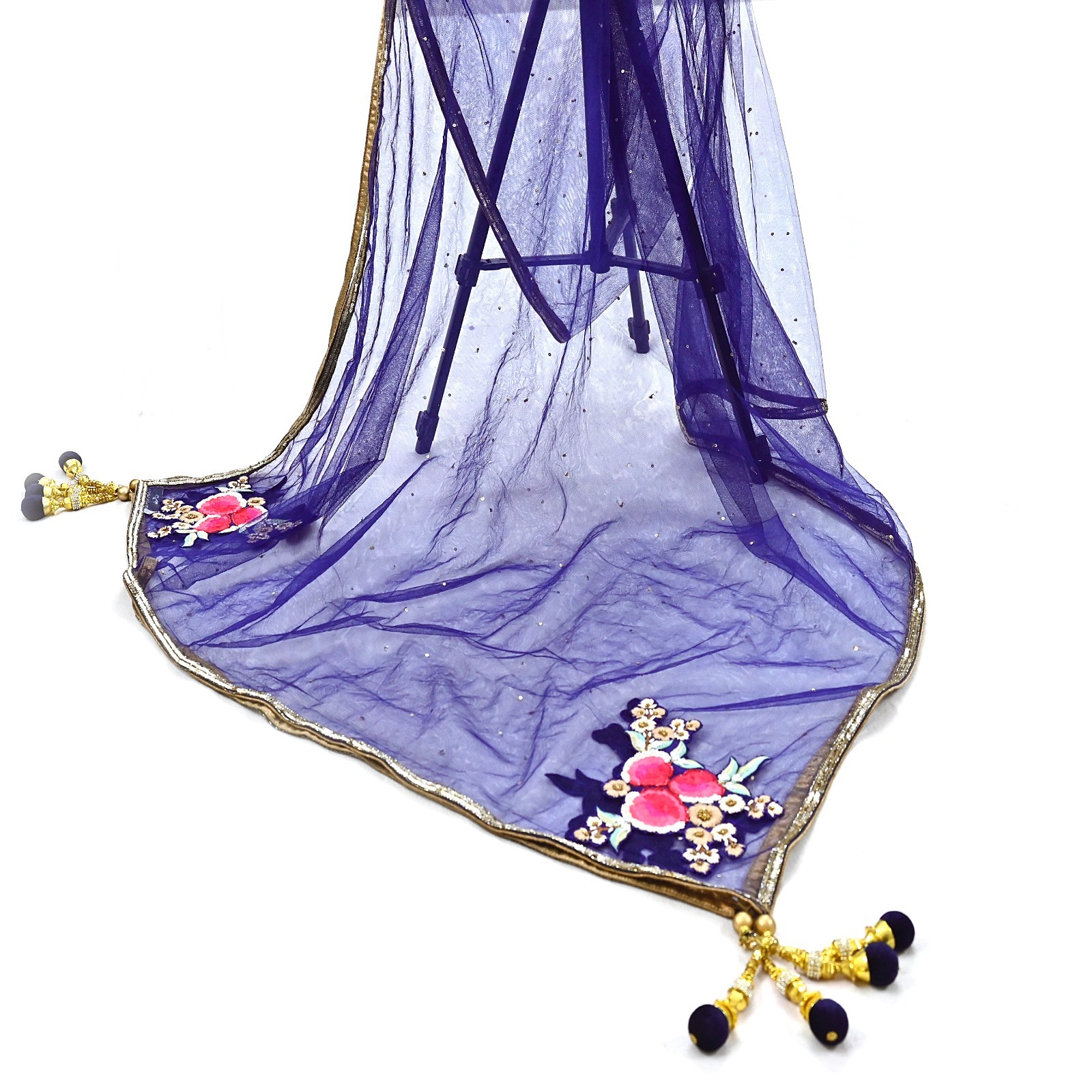 Deep Blue Raw Silk Heavy Hand Embroidered Anamika Khanna Bridal Lehenga 2pcs Set
