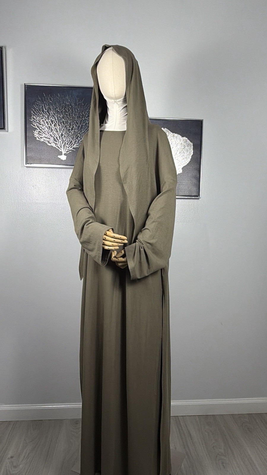 Modest Viscose Tunic and Pants Set with Hooded Hijab Scarf Elegant Muslim Outfit