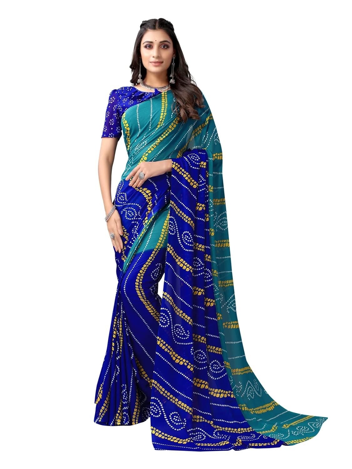 Women’s Bandhani Printed Georgette Saree with Unstitched Blouse Piece