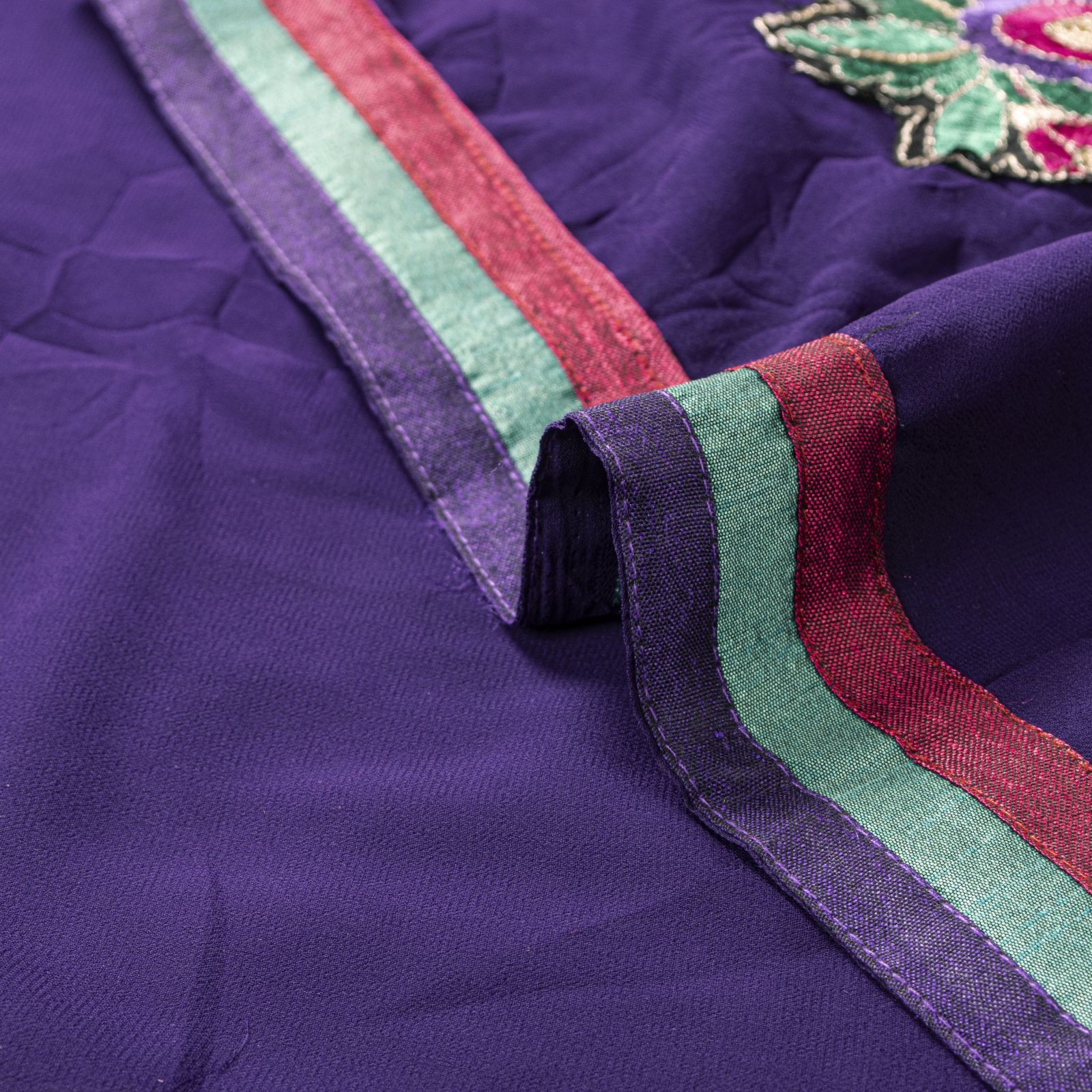 Sanskriti Vintage Saree Violet Soft Pure Georgette Embroidered Sari 5.5Yd Fabric