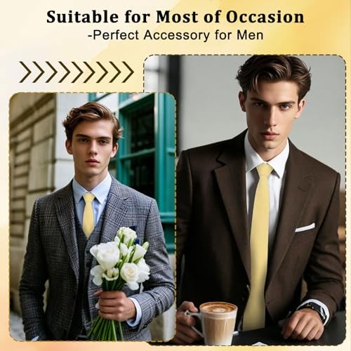 Cotton Tie 2.56” Skinny Ties for Men, Solid Color Neckties for Casual, Yellow