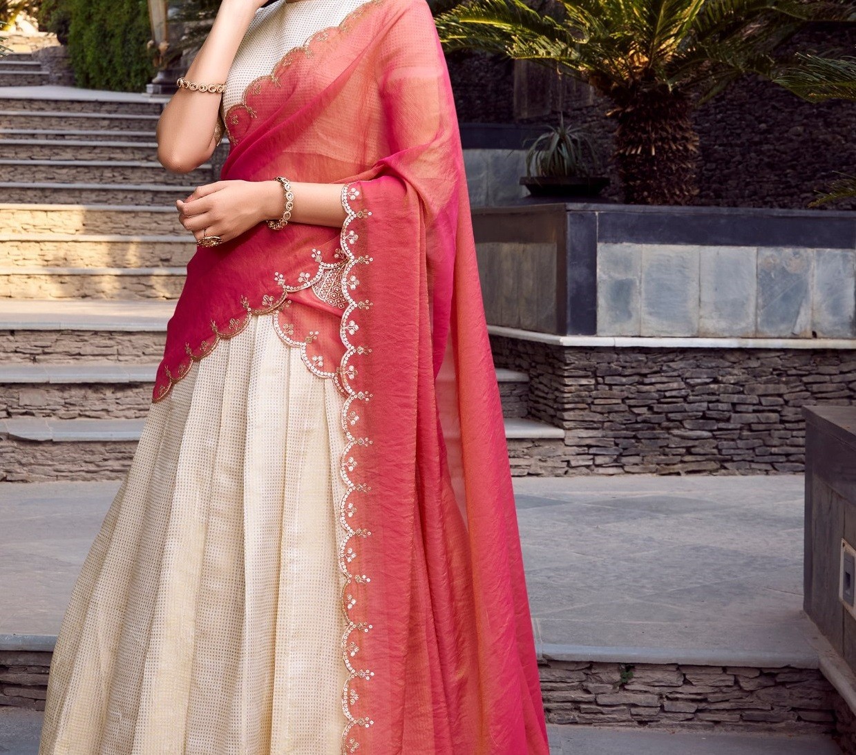 Beautiful Look Jacquard Chex Off White Lehenga Choli With Dupatta For Women Wear
