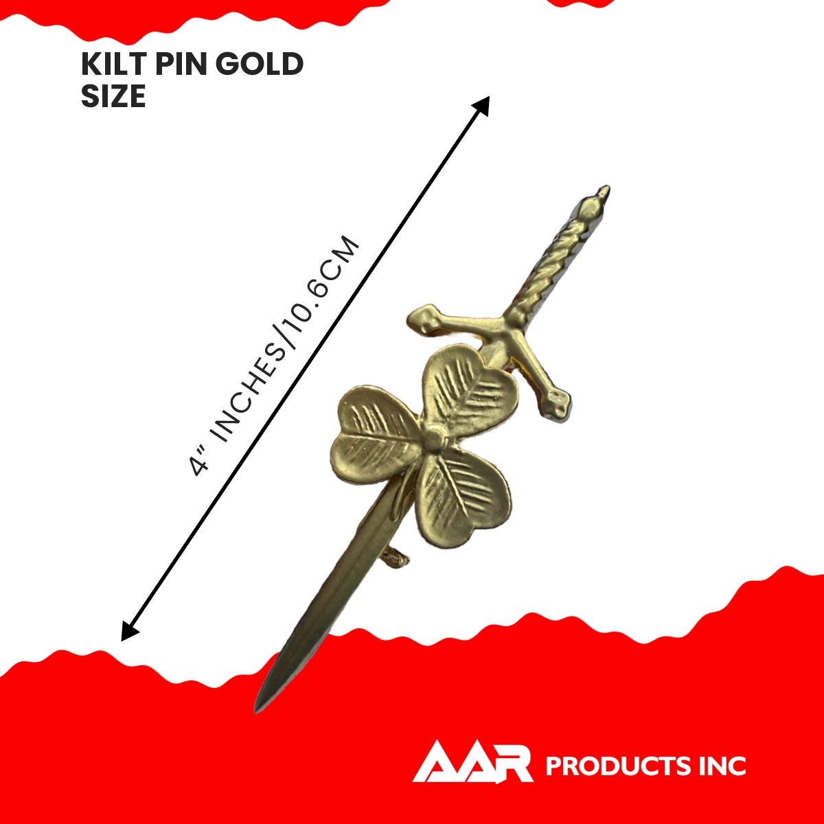 Kilt Pin Shamrock Irish Brand New AAR Sporrans Color Gold Finish Size 4″