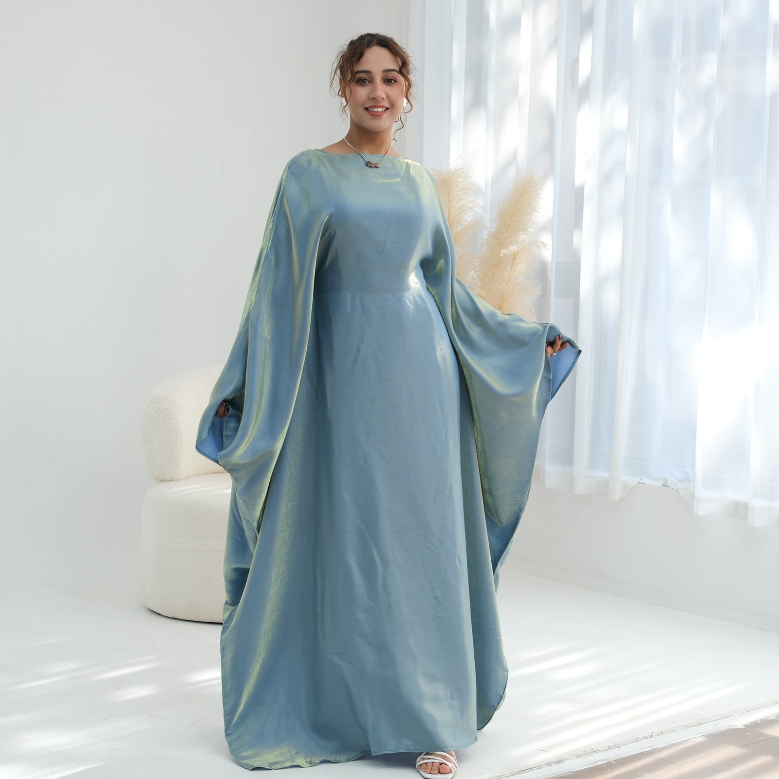 Elegant Abaya Women Muslim Batwing Sleeve Maxi Dress Turkey Kaftan Long Robes