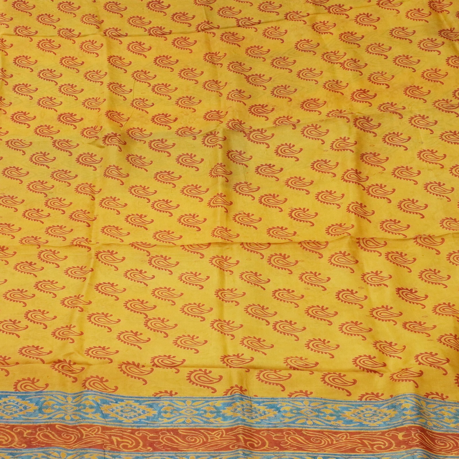 Vintage Mustard Sarees 100% Pure Silk Printed Indian Sari 6YD Craft Decor Fabric