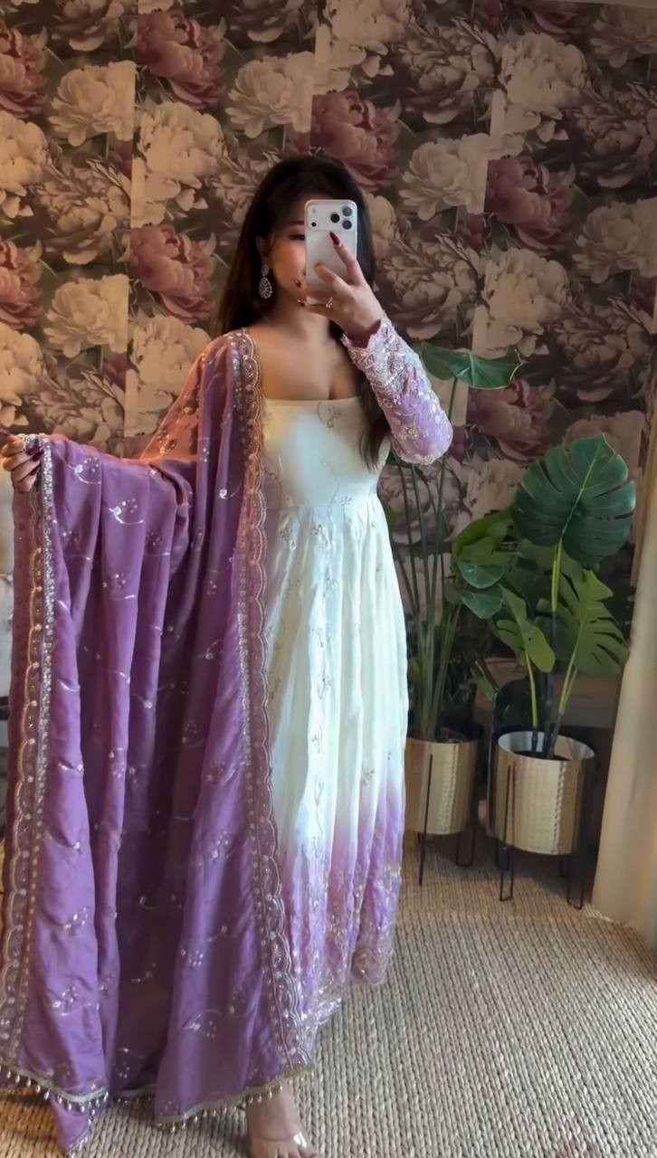 Latest New Star Georgette White Gown Bottom With Dupatta For Women & Girls