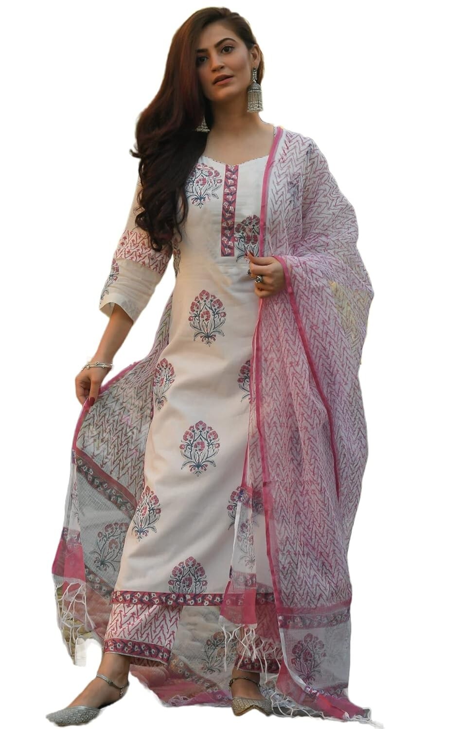 Women’s Viscose Block Printed Kurta Set With Dupatta