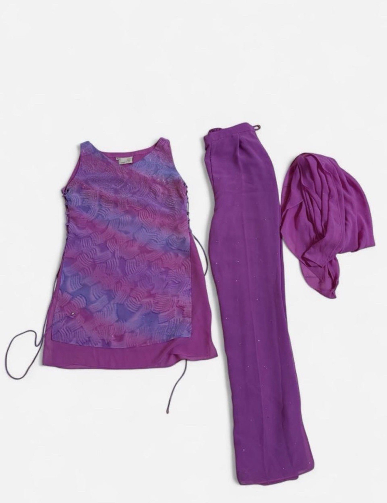 Y2K Purple Pink Salwar Suit Set Sleeveless Top Pants Dupatta Indian Outfit