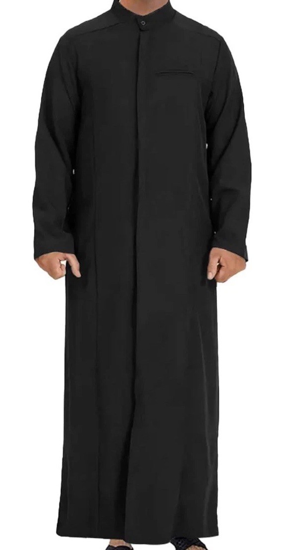 Saudi Thobe Islamic Jubba Kaftan Dishdasha Muslim Long Sleeve Arab 2XL Black NWT