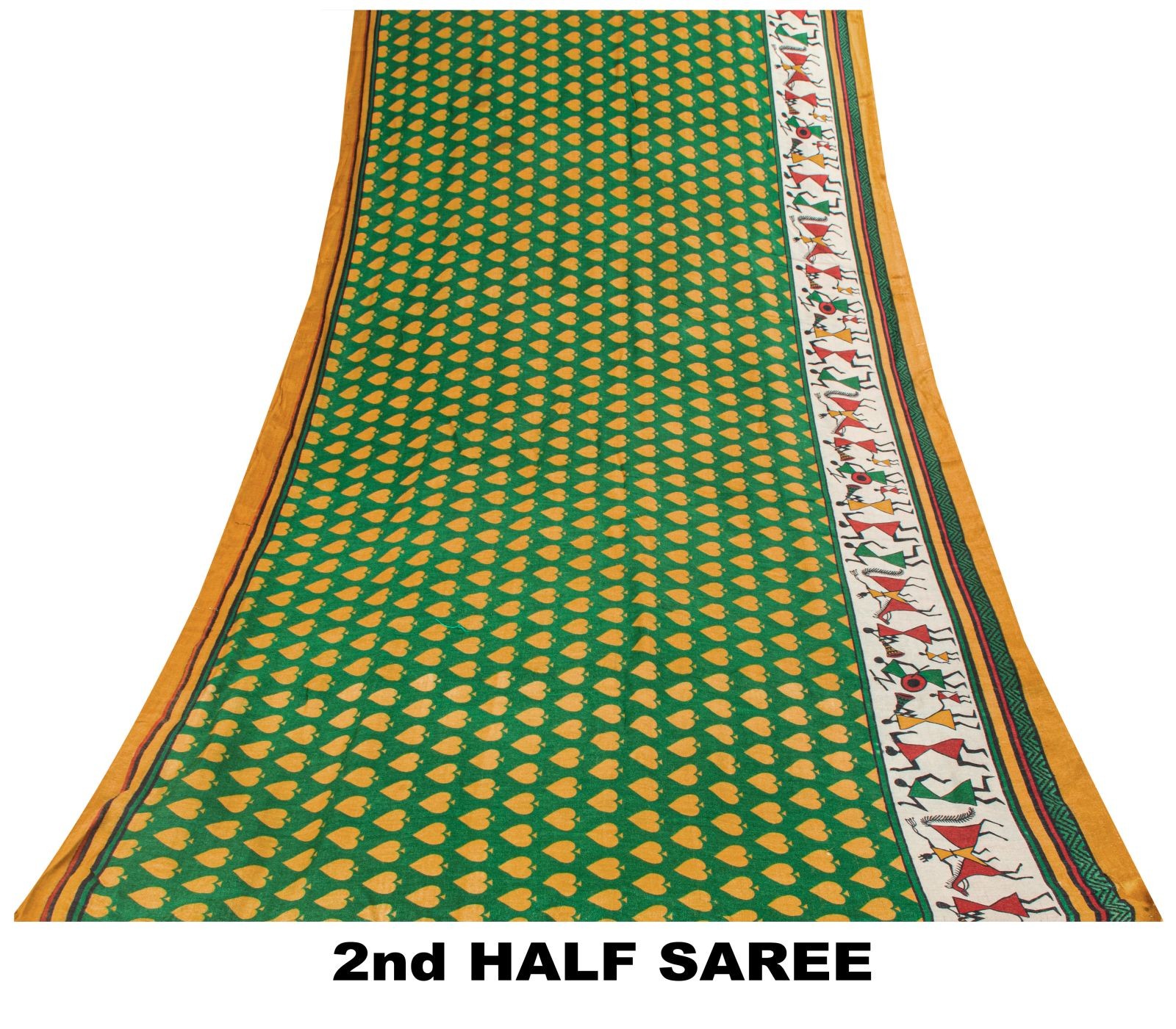 Sanskriti Vintage Green Pure Woolen Saree Warli Print Sari 6Yd Soft Craft Fabric