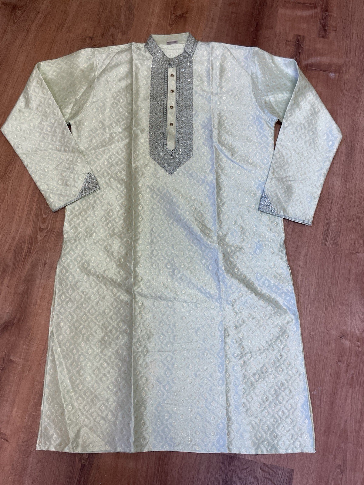 Sultan Men’s Kurta Green Woven Silk Fabric Style Size 46
