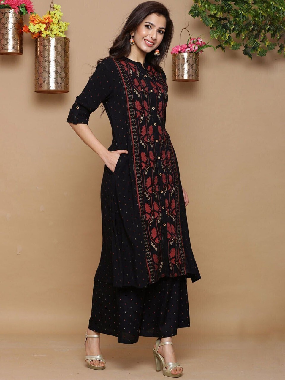 Women Viscose Rayon Kurta Palazzo Set