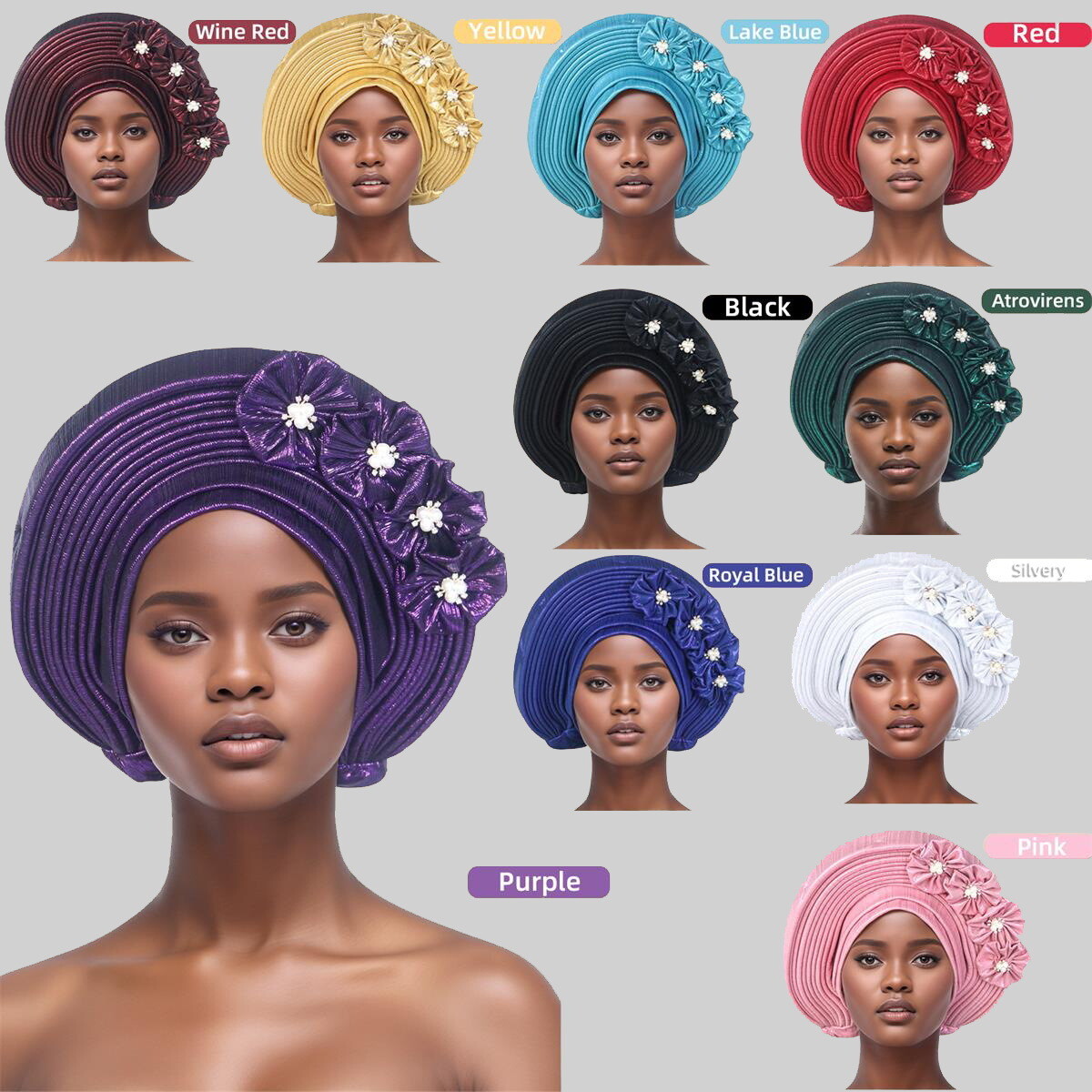 Auto Gele Headtie Head Wrap Caps Women Hats Multilayer Pleated African Headwear