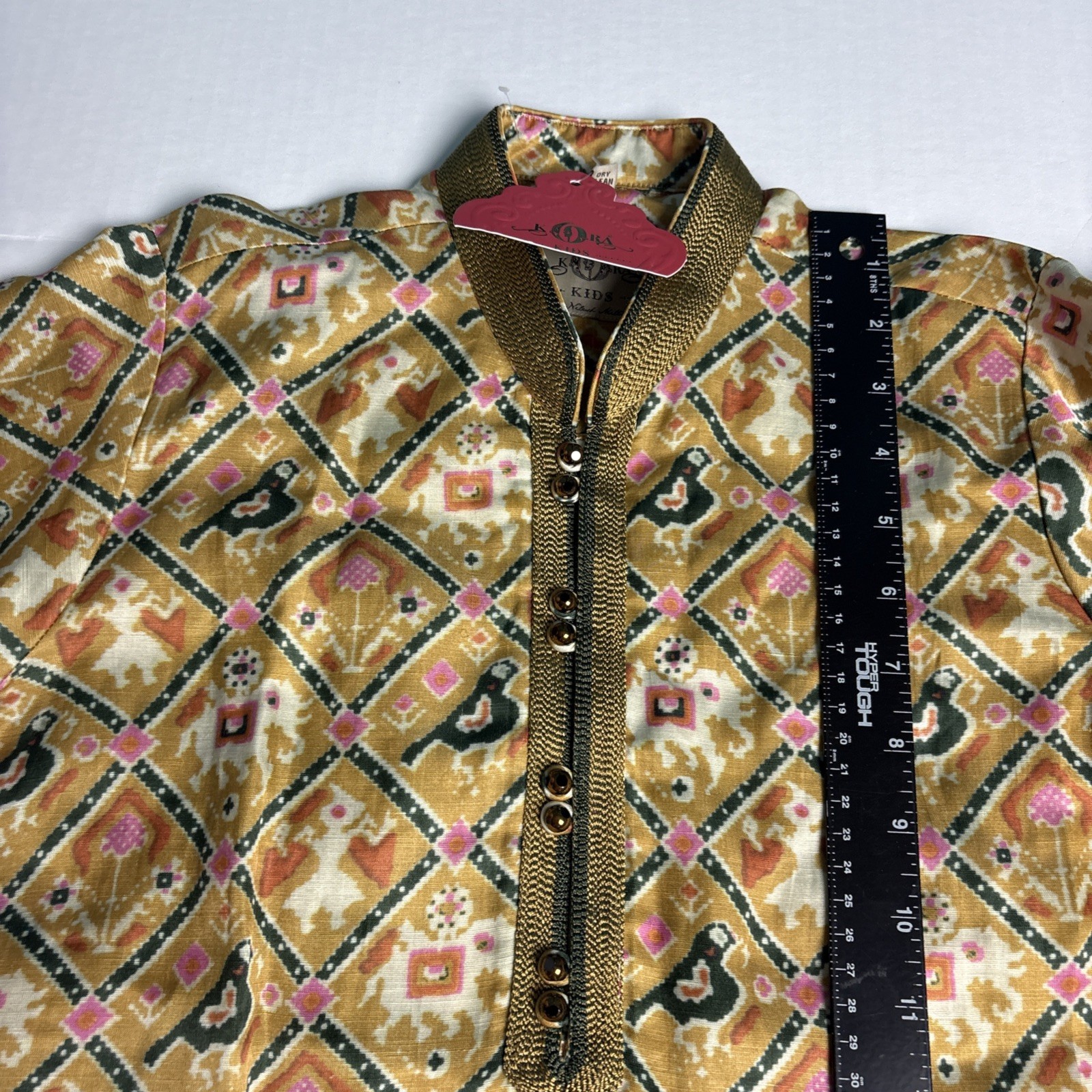 Kora Kids by Nilesh Mitesh Size 8 Kurta Dress New Tag Long Sleeve Button Gold