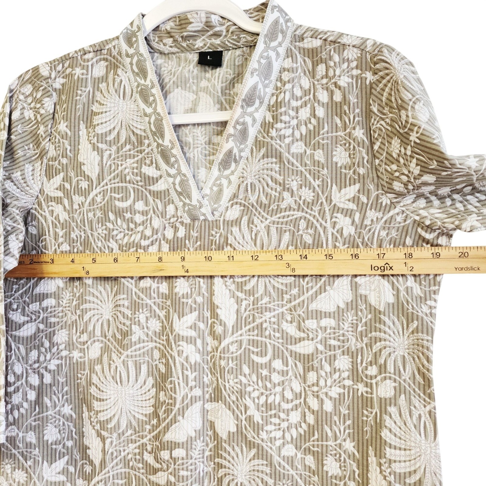 Floral Beige White Kurta Pant Set Lace Trim Details Size Ethnic Lightweight