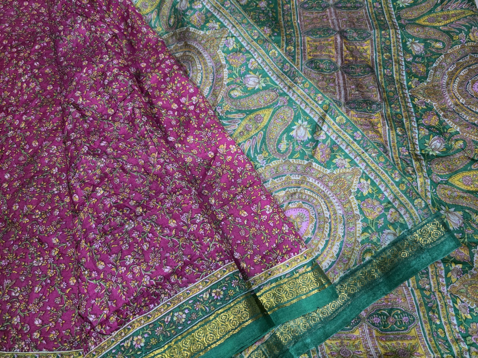 Vintage Silk Saree, 100% Pure Silk Fabric, 5 Yards Ethnic Indian Printed Sari