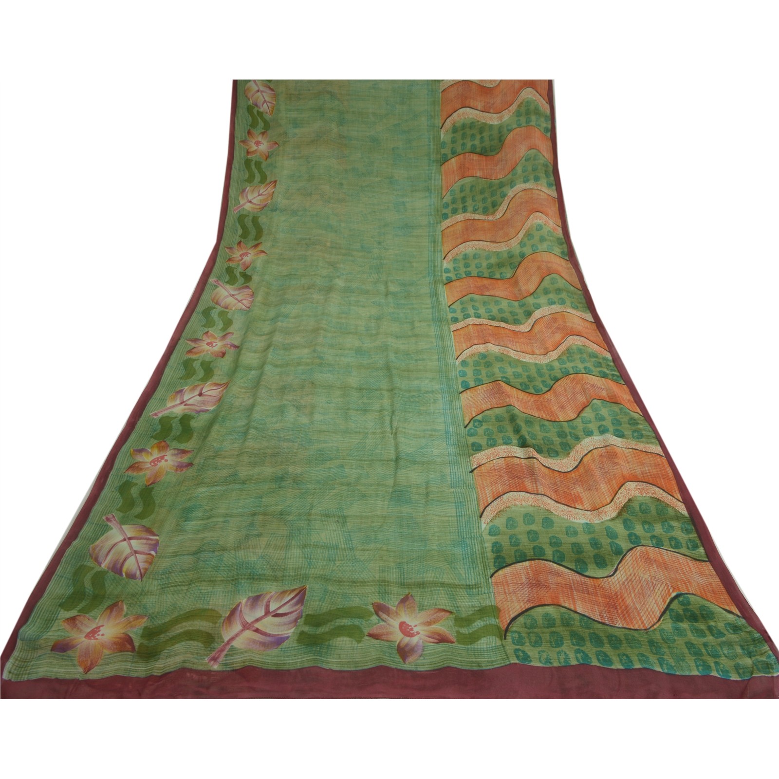 Sanskriti Vintage Green Sarees Pure Georgette Silk Printed Sari Craft 5Yd Fabric