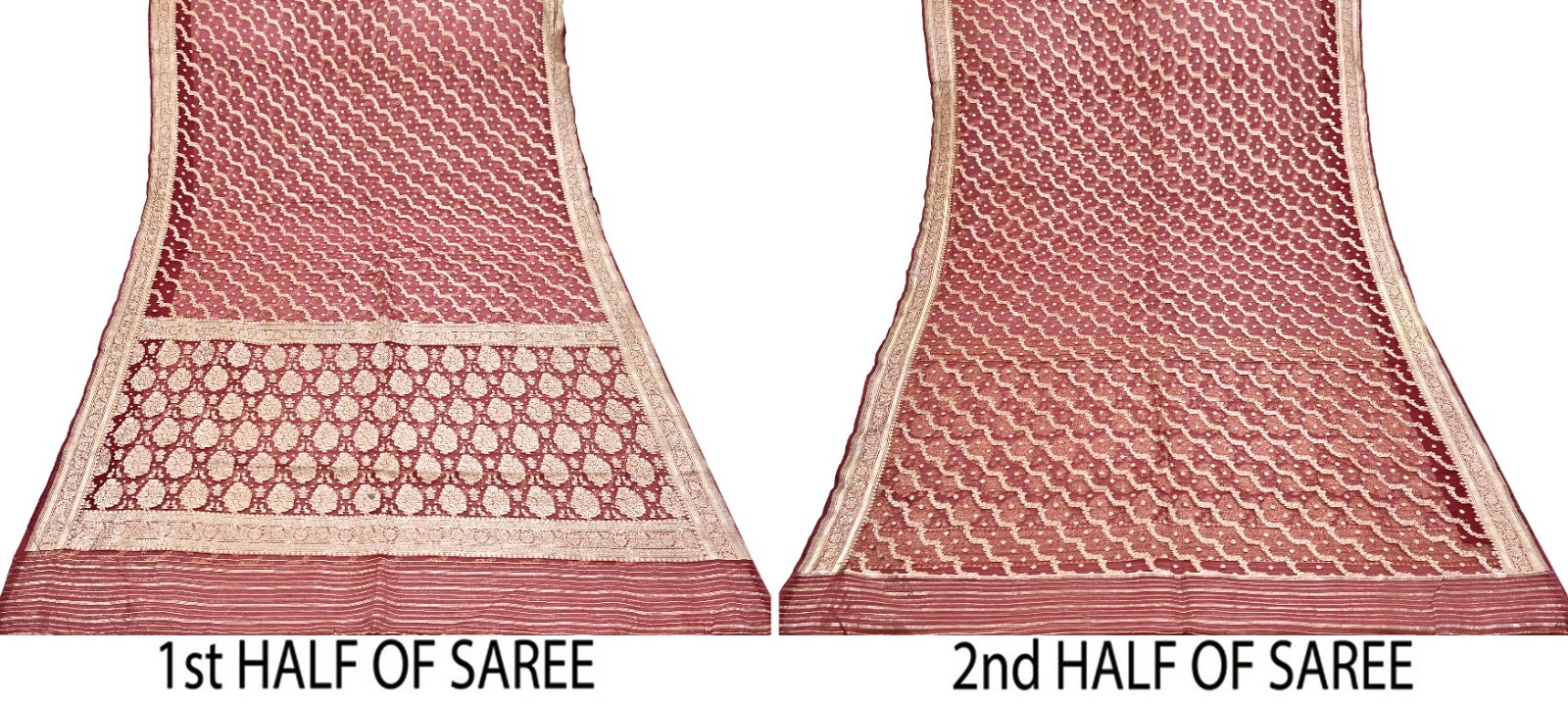 Indian Vintage Sari Heavy Maroon Pure Organza Silk Woven Brocade Banarasi Sarees