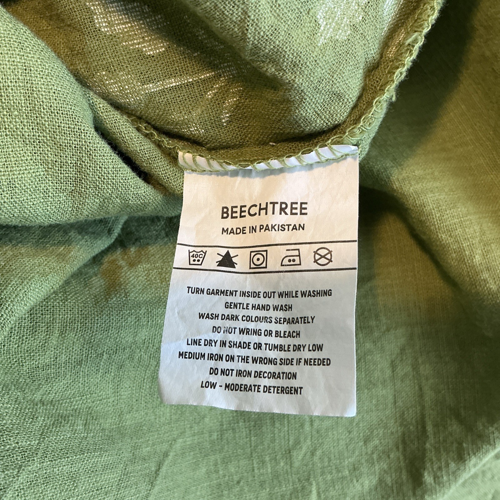 Beechtree Pakistan Shirt Kurti Green Ivory Shirt 2 Way Slub Sz 8