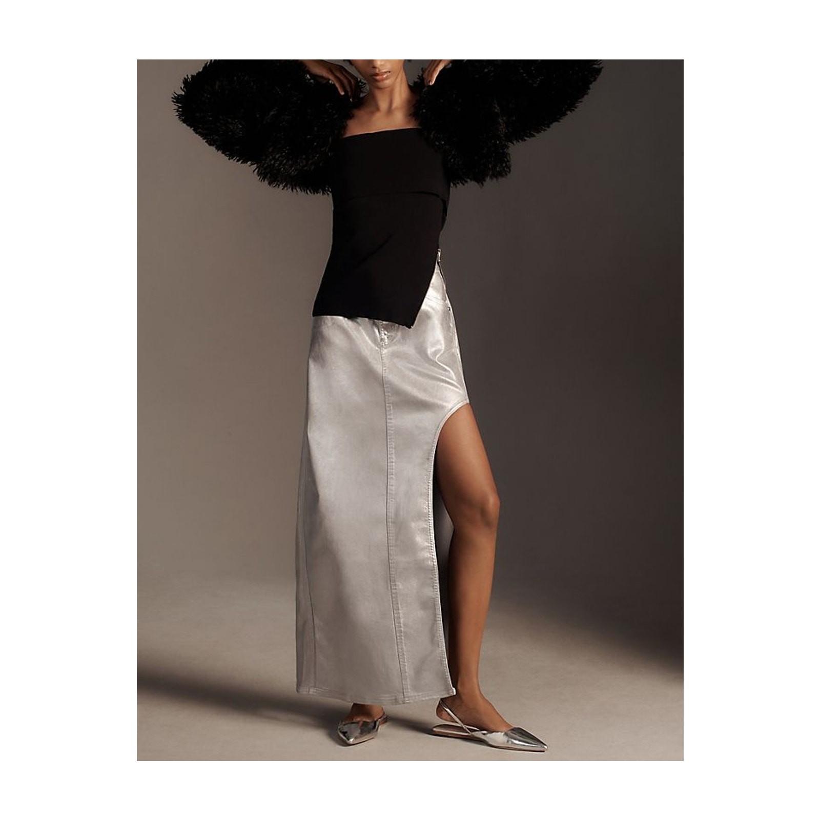 Anthropologie ‘Pilcro’ Silver Cotton Side-Slit Maxi Skirt Size M