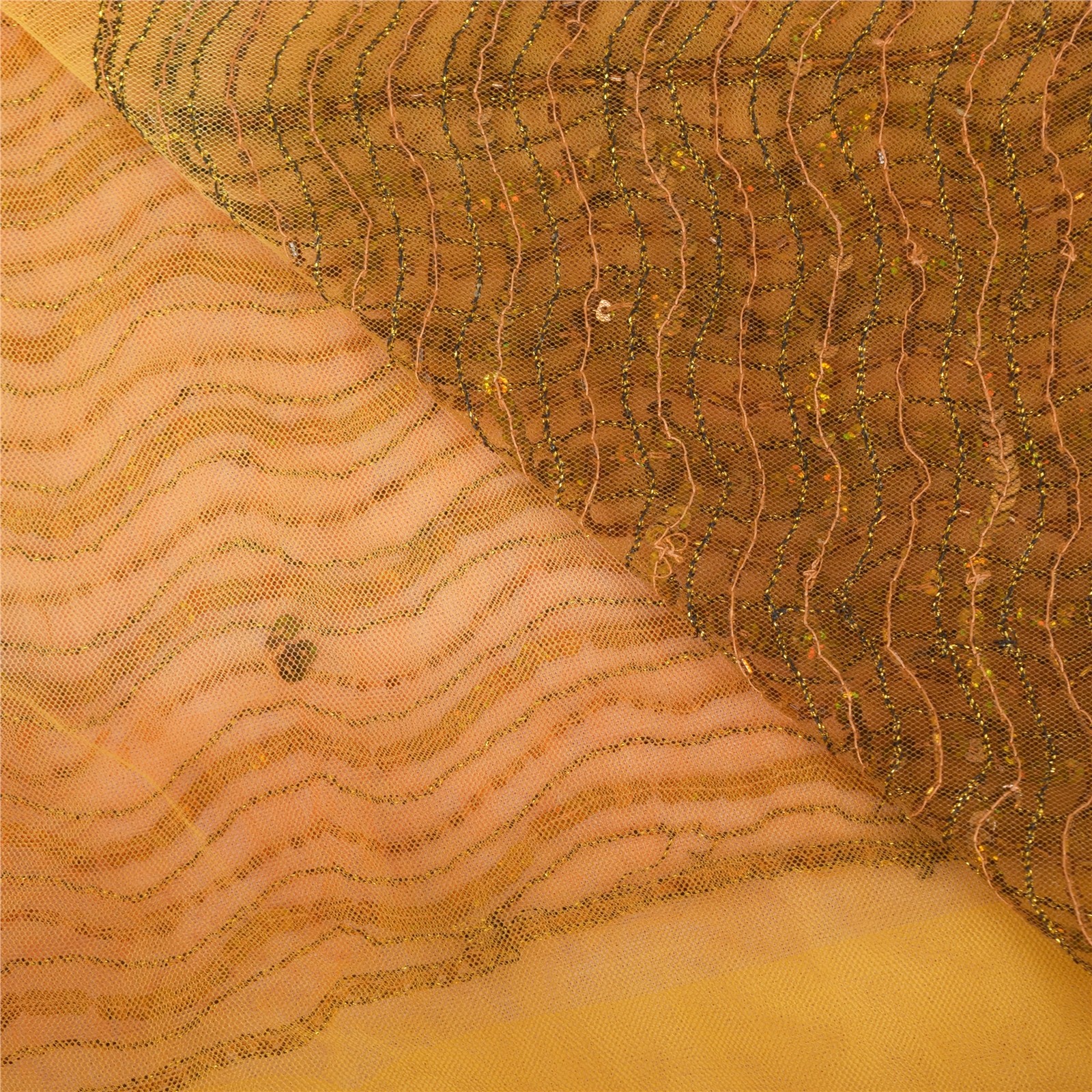 Sanskriti Vintage Yellow/Orange Sarees Net Mesh Hand Beaded Ethnic Sari Fabric