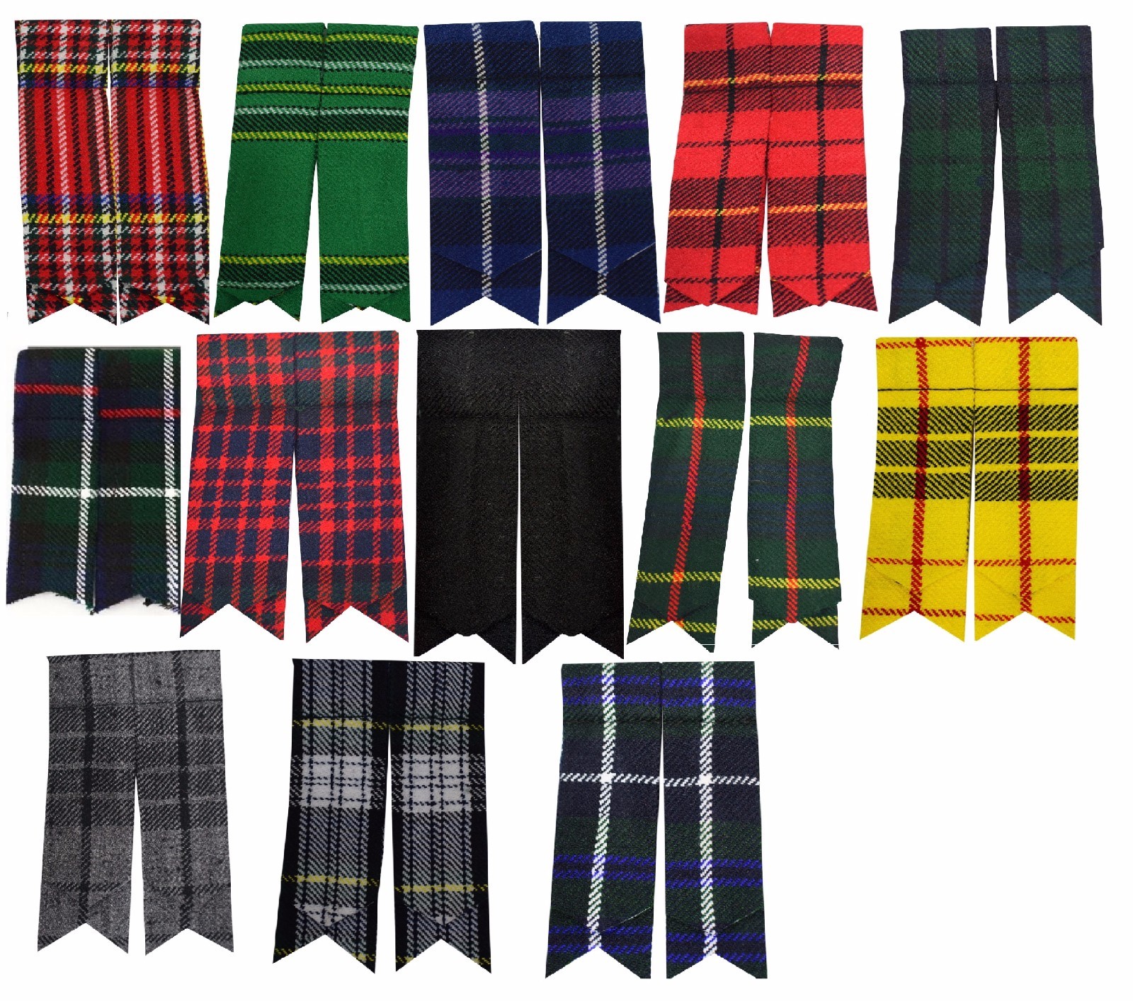 Scottish Kilt Sock Flashes various Tartans/Highland Kilt Hose Flashes pointed
