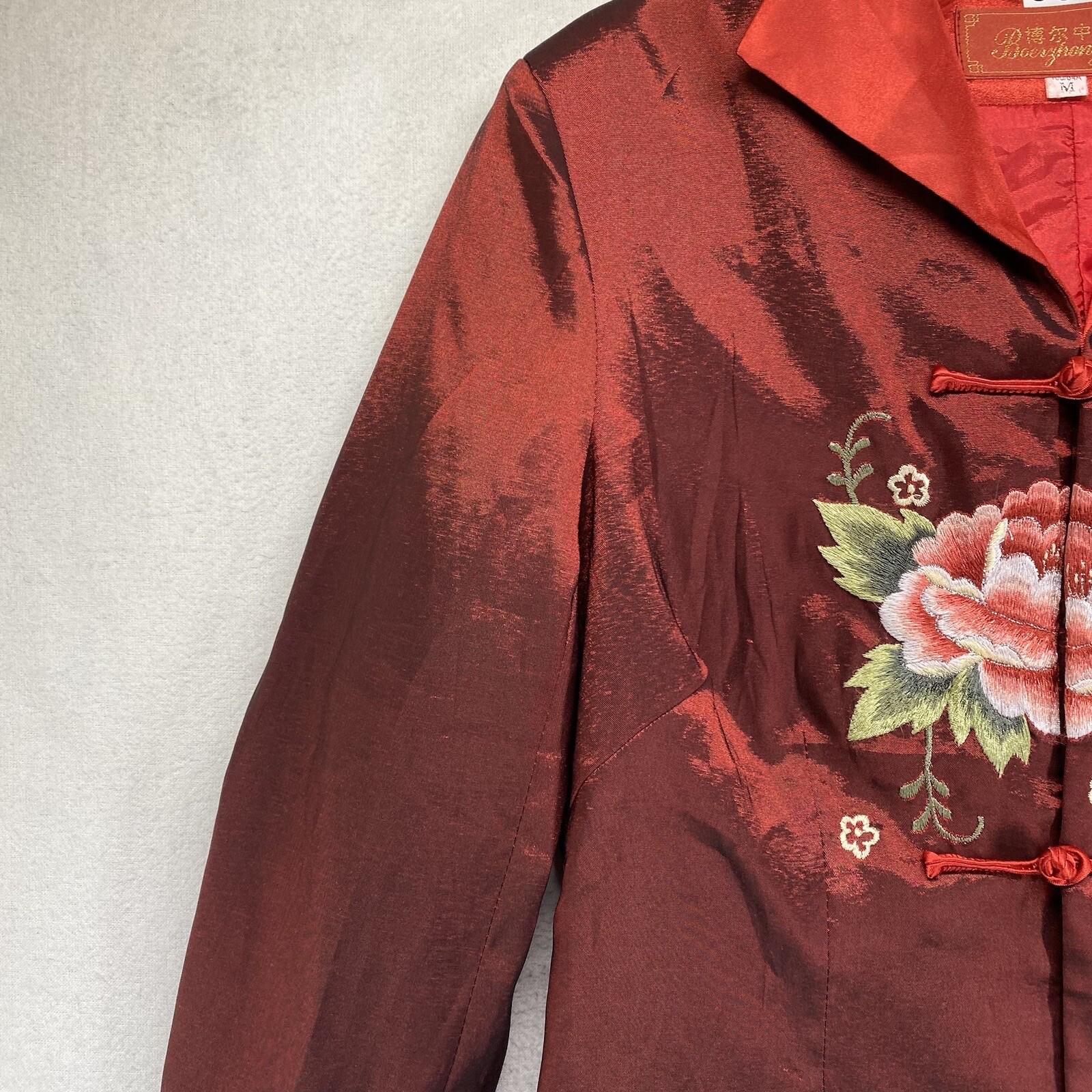 Boerzhongshi Red Embroidered Floral Design Toggle Front Closures Women’s Jacket