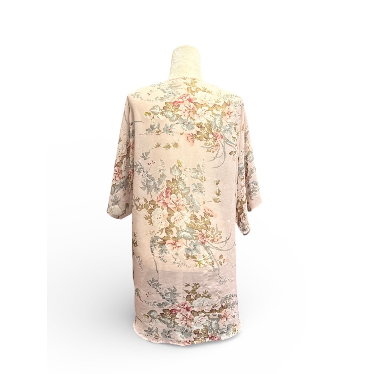 Light Pink Sheer Floral Open Front Kimono Size Small