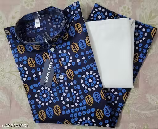 Boys Festive & Party Wear Printed Cotton Blend Kurta with Pyjama Set Ethnic Wear