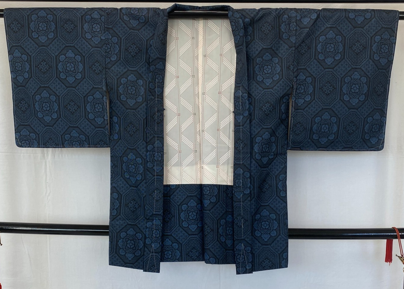 Japanese Vintage Kimono Haori Jacket Silk Blue Oshima Traditional Authentic 33in