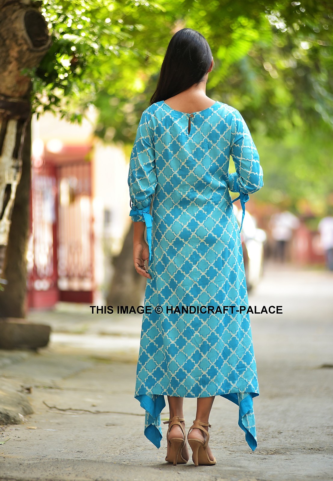 Indian Blue Bollywood Pakistani Rayon Printed Women Kurta Kurti Top Tunic S-2XL
