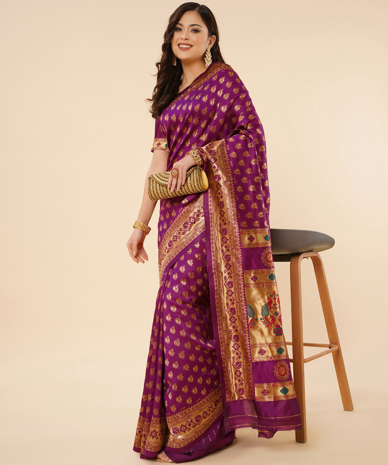 Areca Designer Paithni Brocade Mor saree blouses women Saree Cut – 5.5 Meter