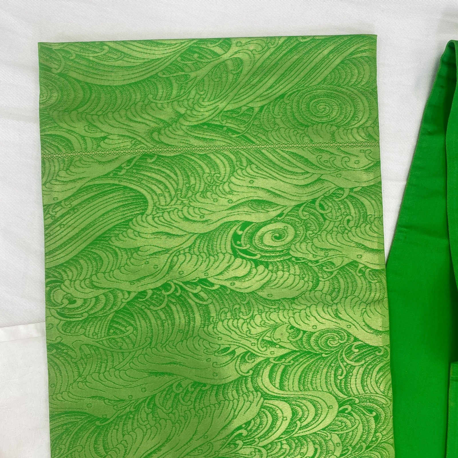 Japanese Vintage Kimono Fukuro Obi Silk Green Traditional Authentic 163 x 12 in