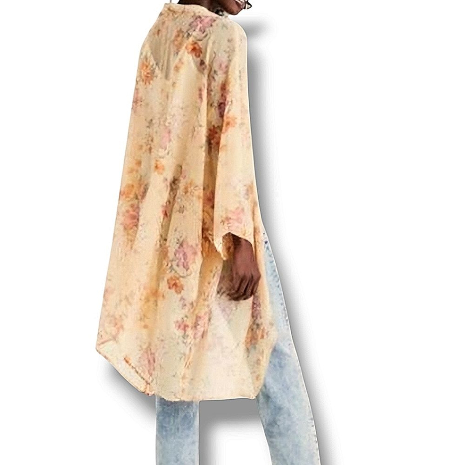 American Eagle Outfitters AEO yellow amd pink floral sheer relaxed fit kimono OS