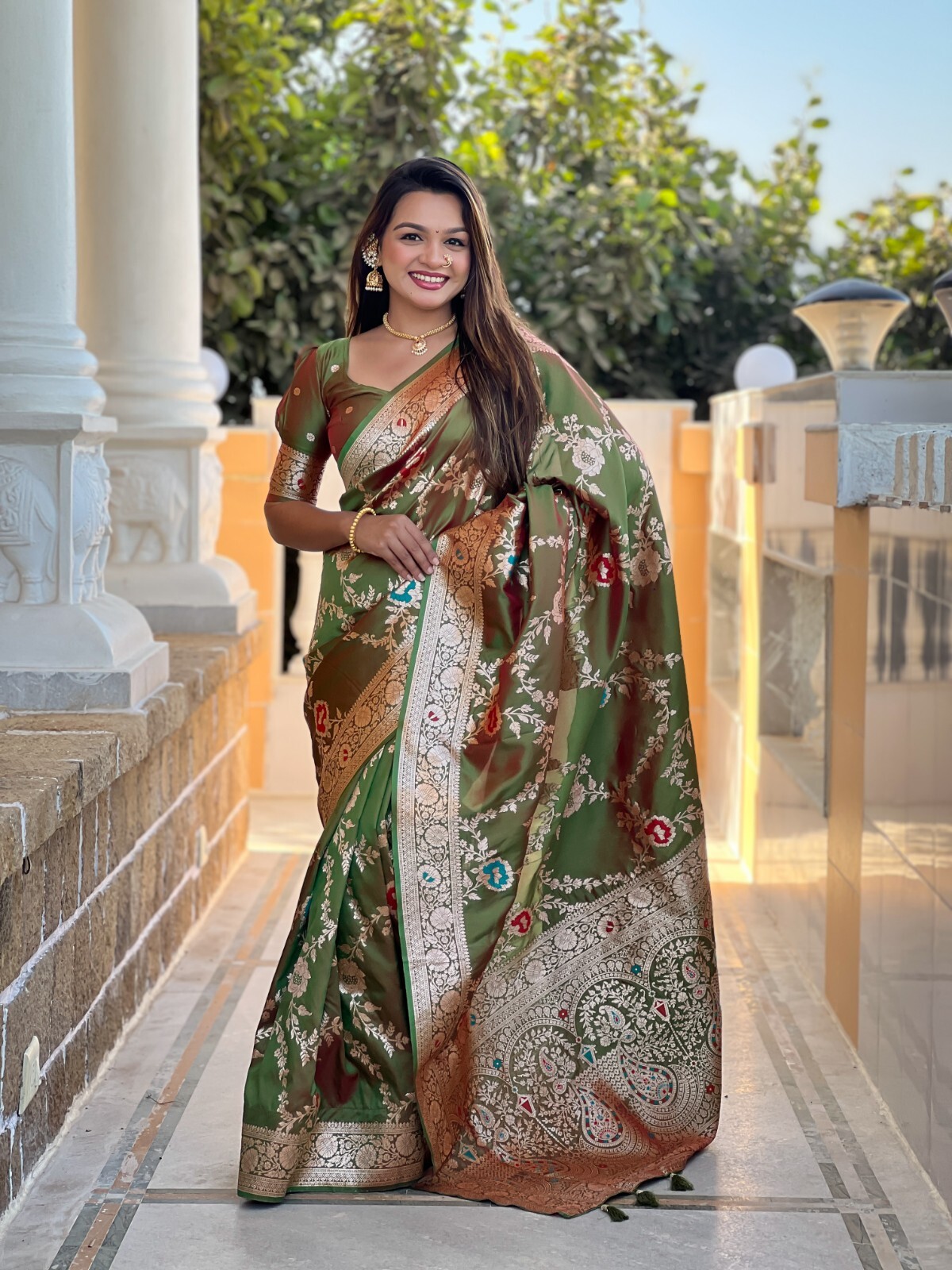 Designer Soft Banarasi Silk Meenakari Sari – Traditional Indian Elegance
