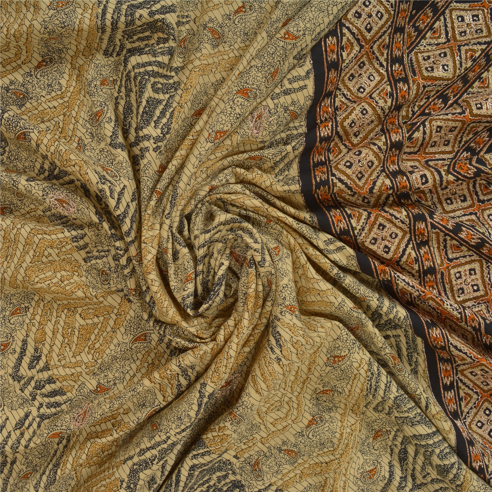 Sanskriti Vintage Indian Sarees Crepe Hand Embroidered Premium Sari Craft Fabric