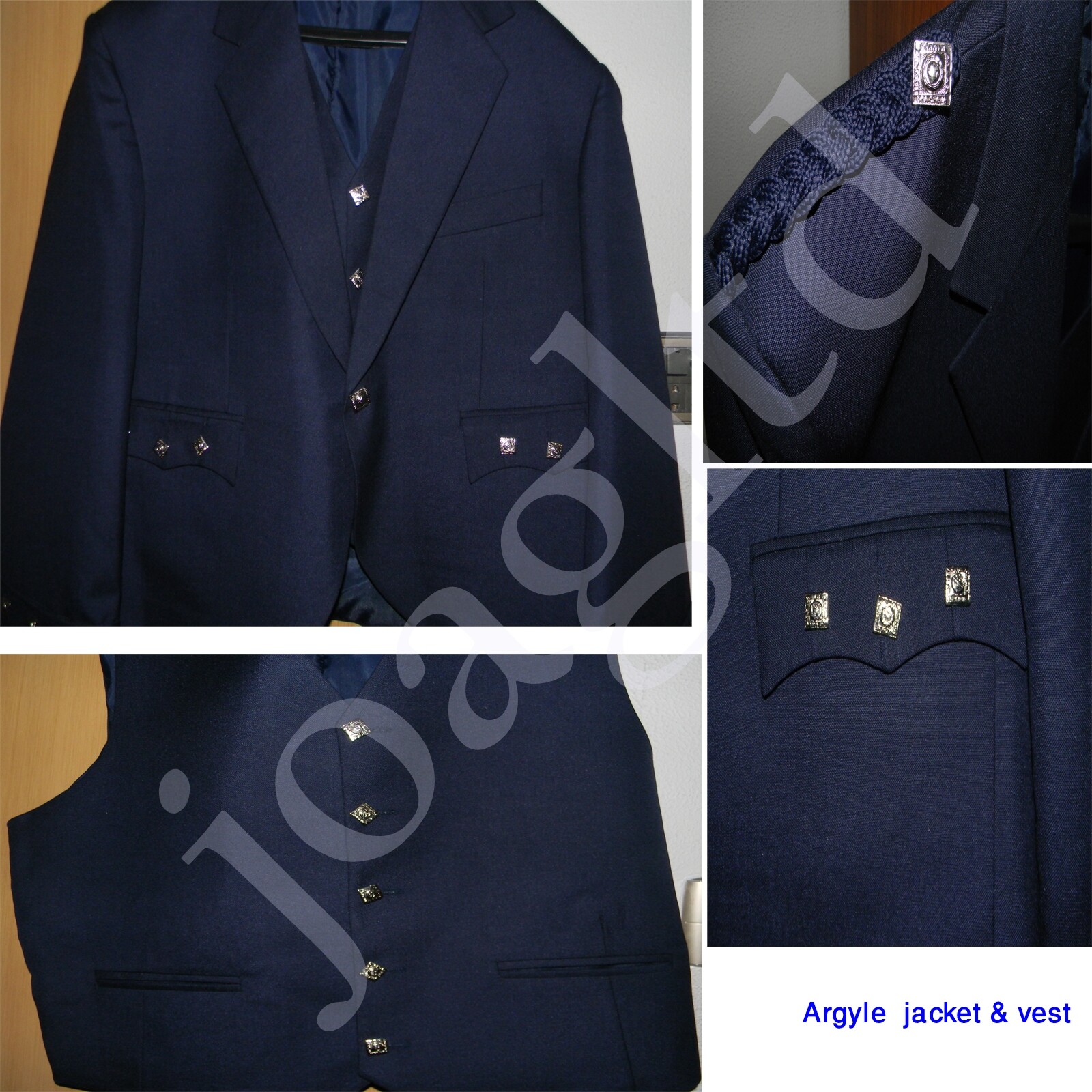 Argyle kilt Jacket & Waistcoat/Vest,Scottish Argyle Jacket Blue Mixed Wool