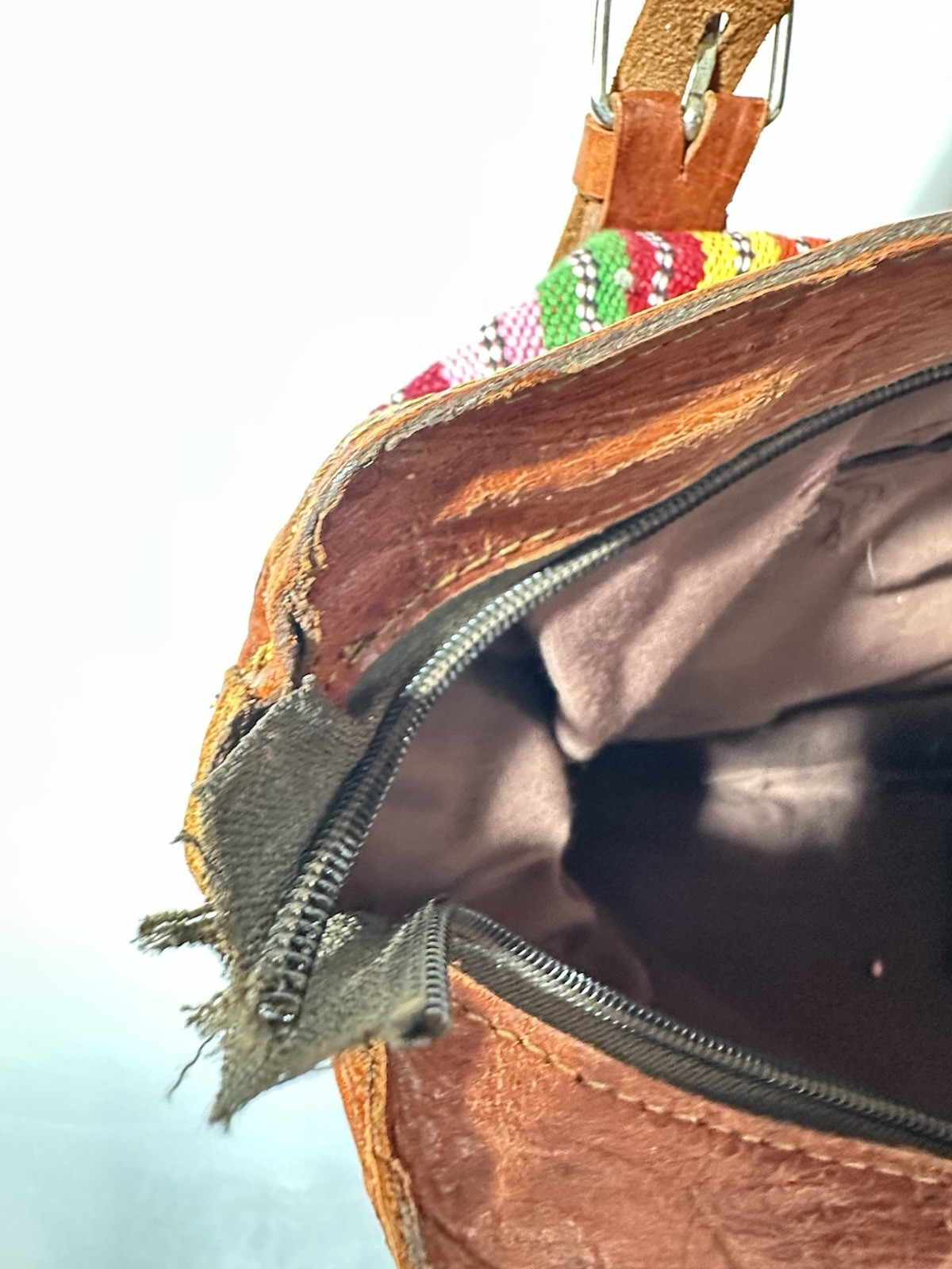 Honduras Handwoven Leather Cotton Multicolor Handbag Brown Latin American