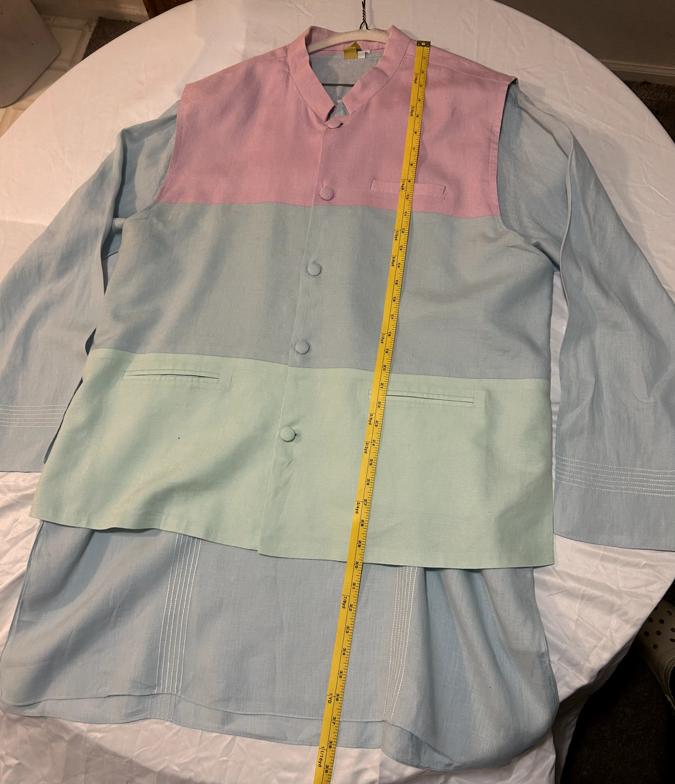 Wendell Rodricks Pale Blue Kurta Set With Bandi Jacket and Pants USA 3XL