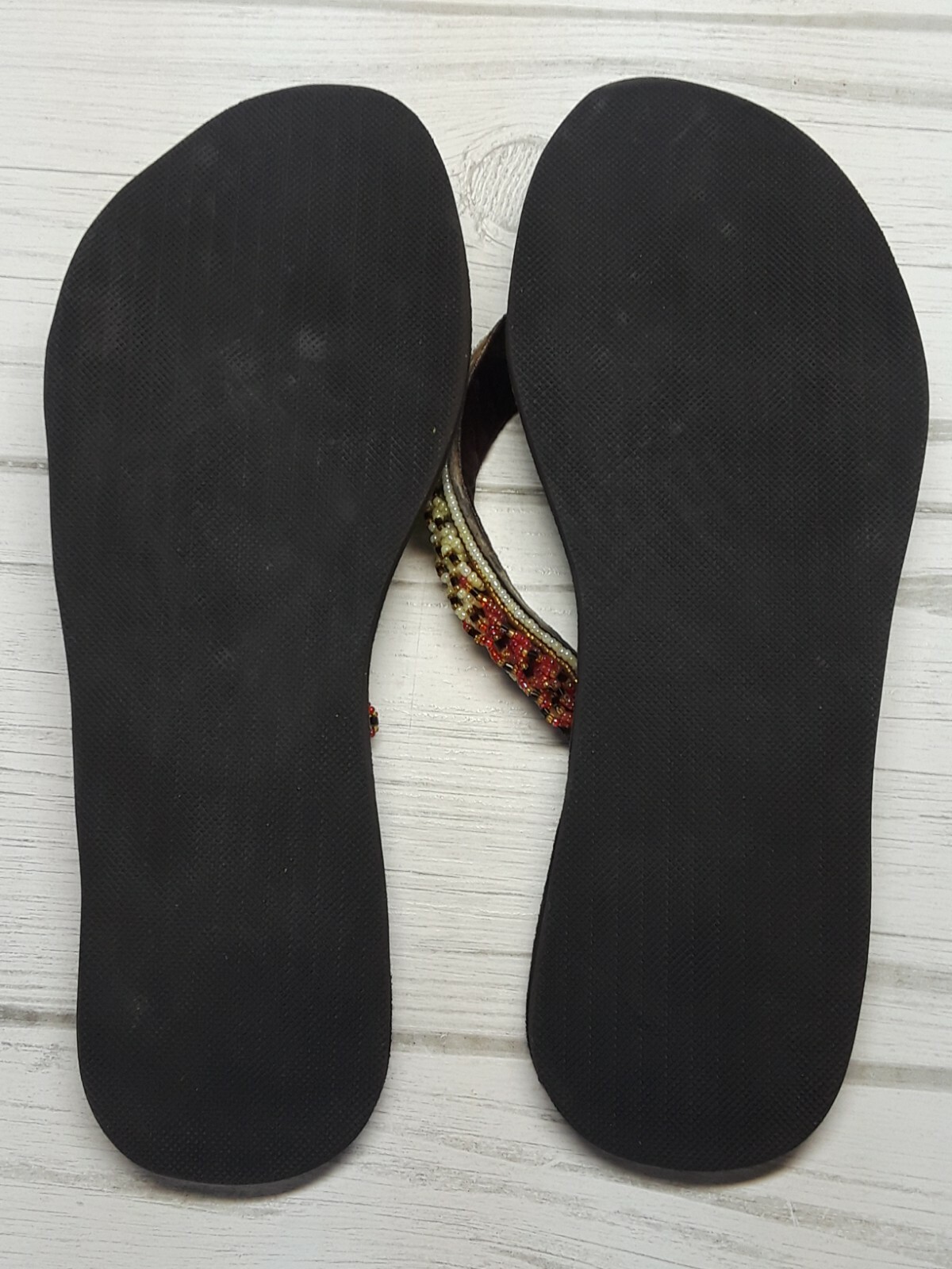 True Happiness Hand Made Native American Leather Beaded Sandals Flip Flops 40