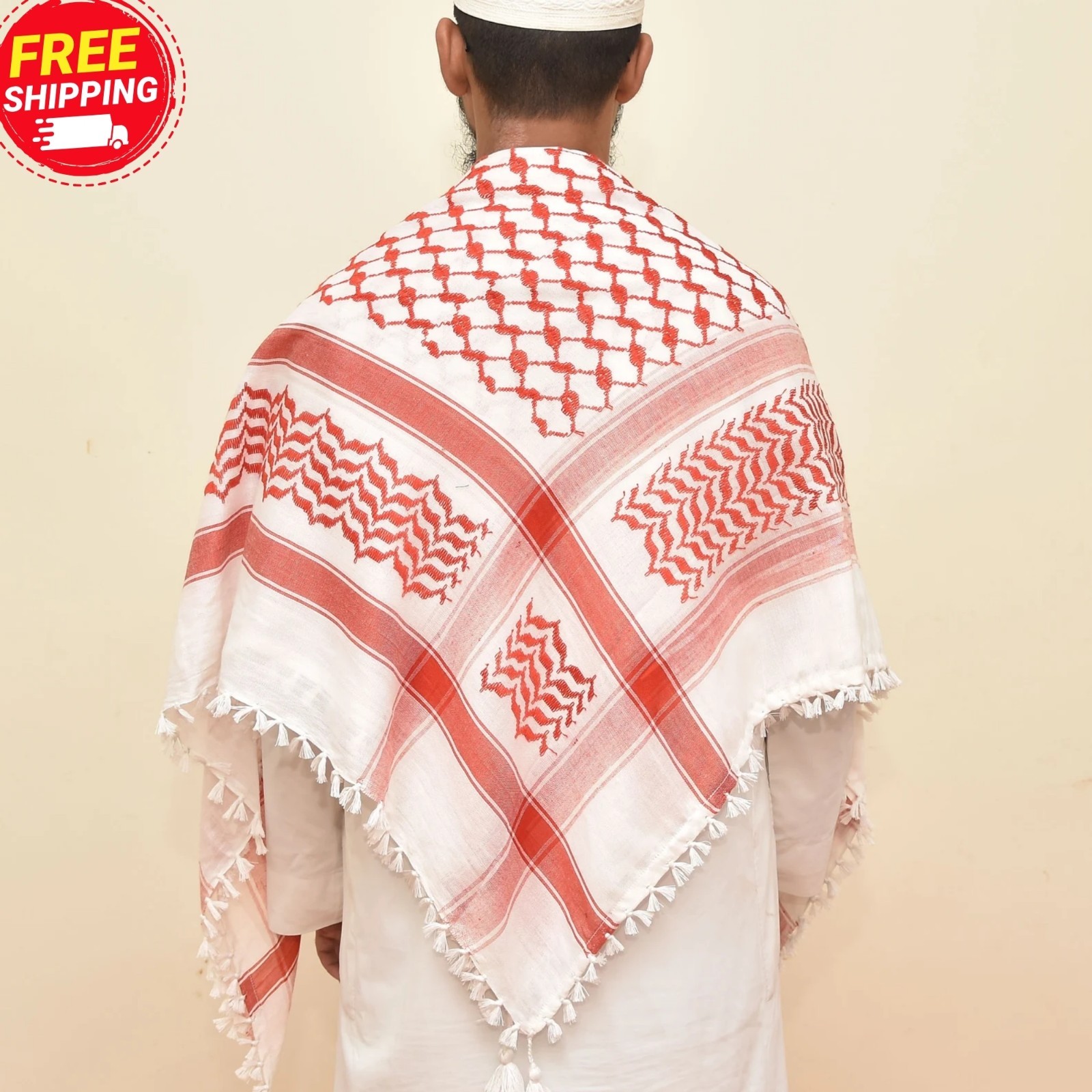 Red White Palestinian Keffiyeh Scarf Cotton Arab Kufiya 48×48