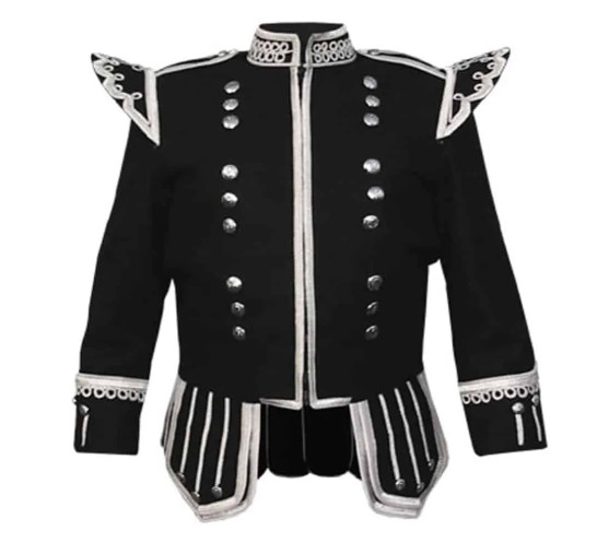 Black Doublet Bagpiper Wool Jacket Men Kilt Scottish Marching Band Piper Jackets