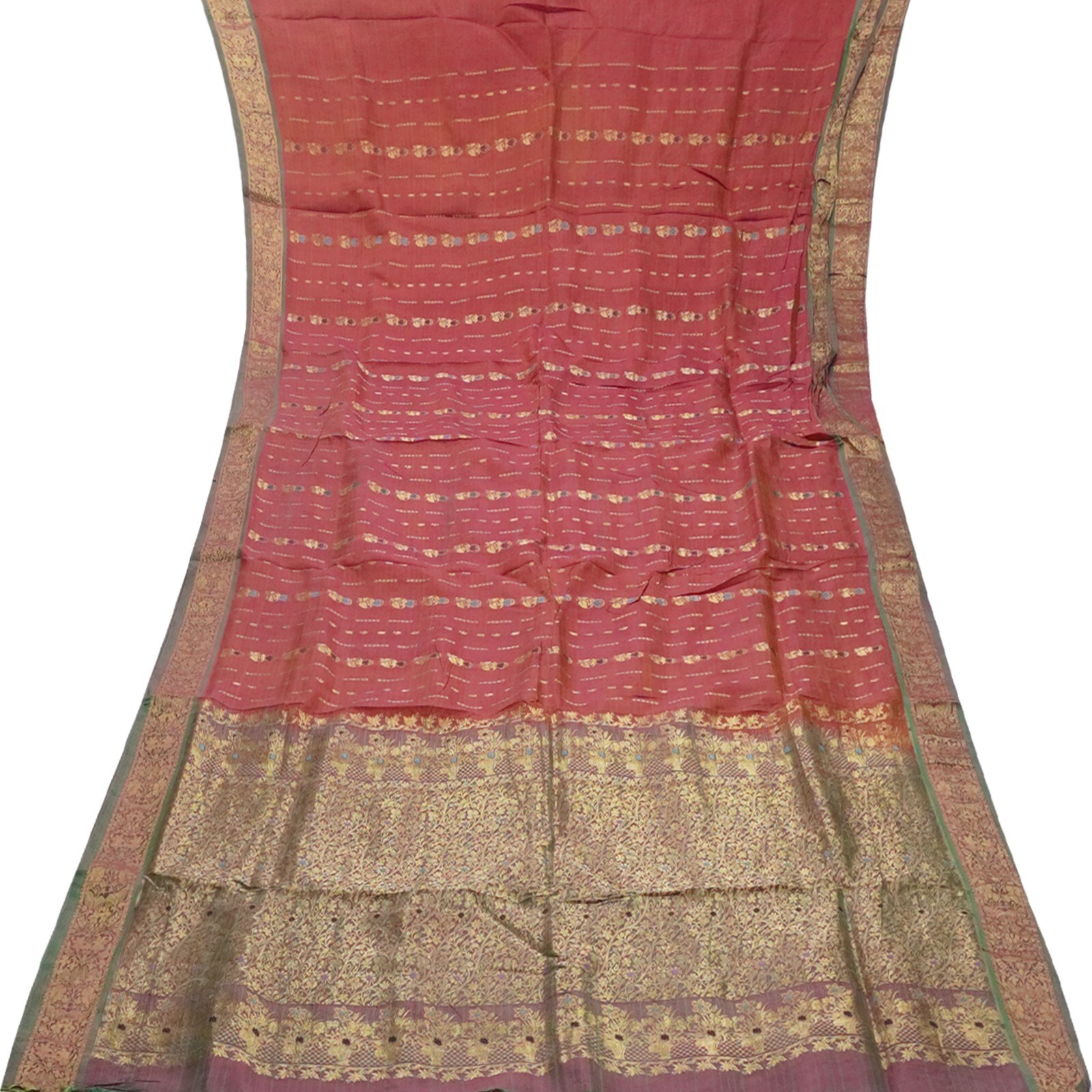 Vintage Pink Dual Tone Saree 100% Pure Silk Zari Handwoven Sari 5YD Craft Fabric