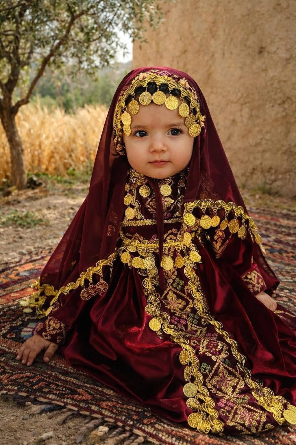 Authentic Palestinian Kids Thobe – Velvet Embroidery from Nablus – Girl’s Tradit